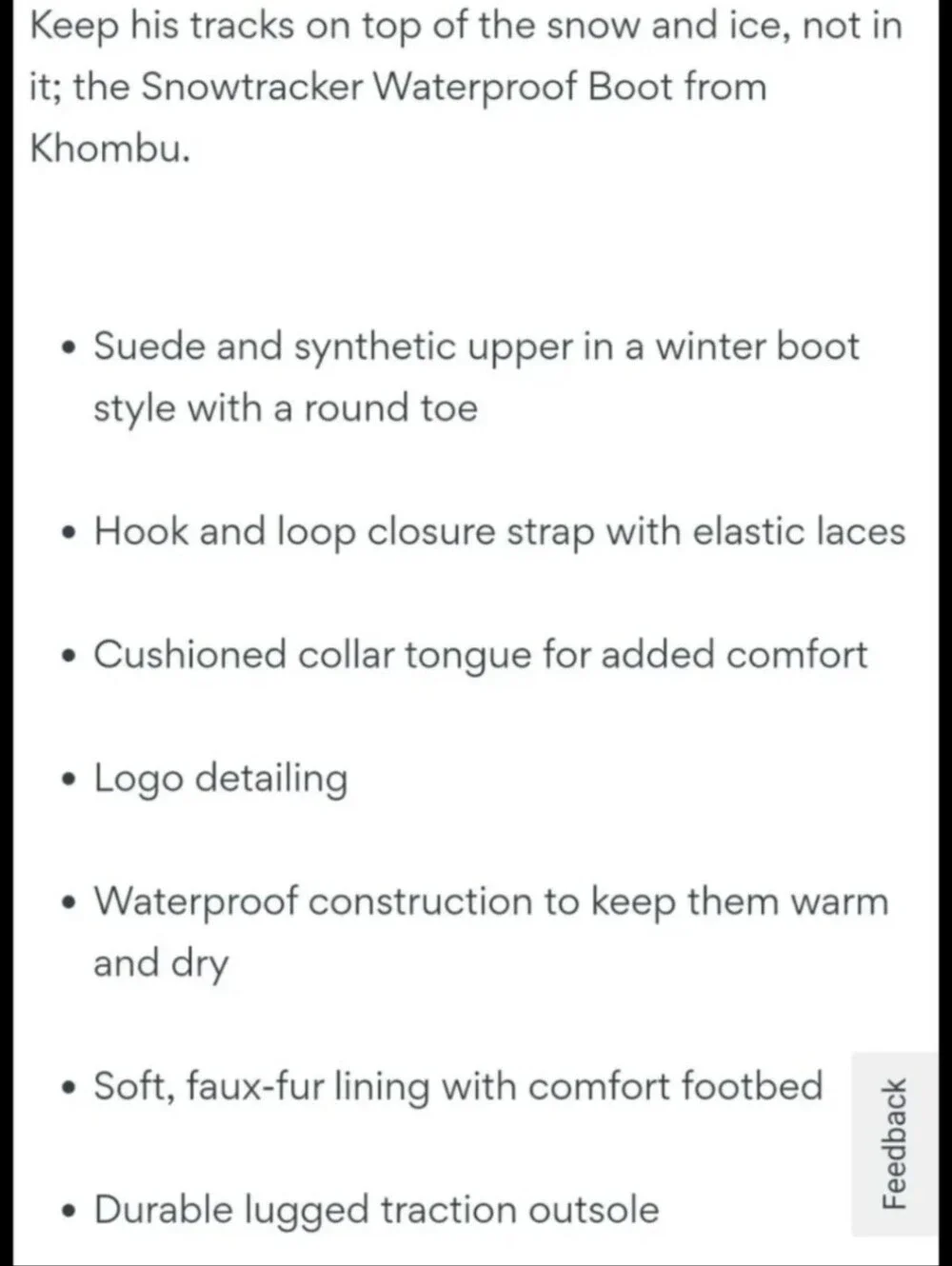 Big Kids Sz. 4 KHOMBU SNOW TRACKER Waterproof BOOTS